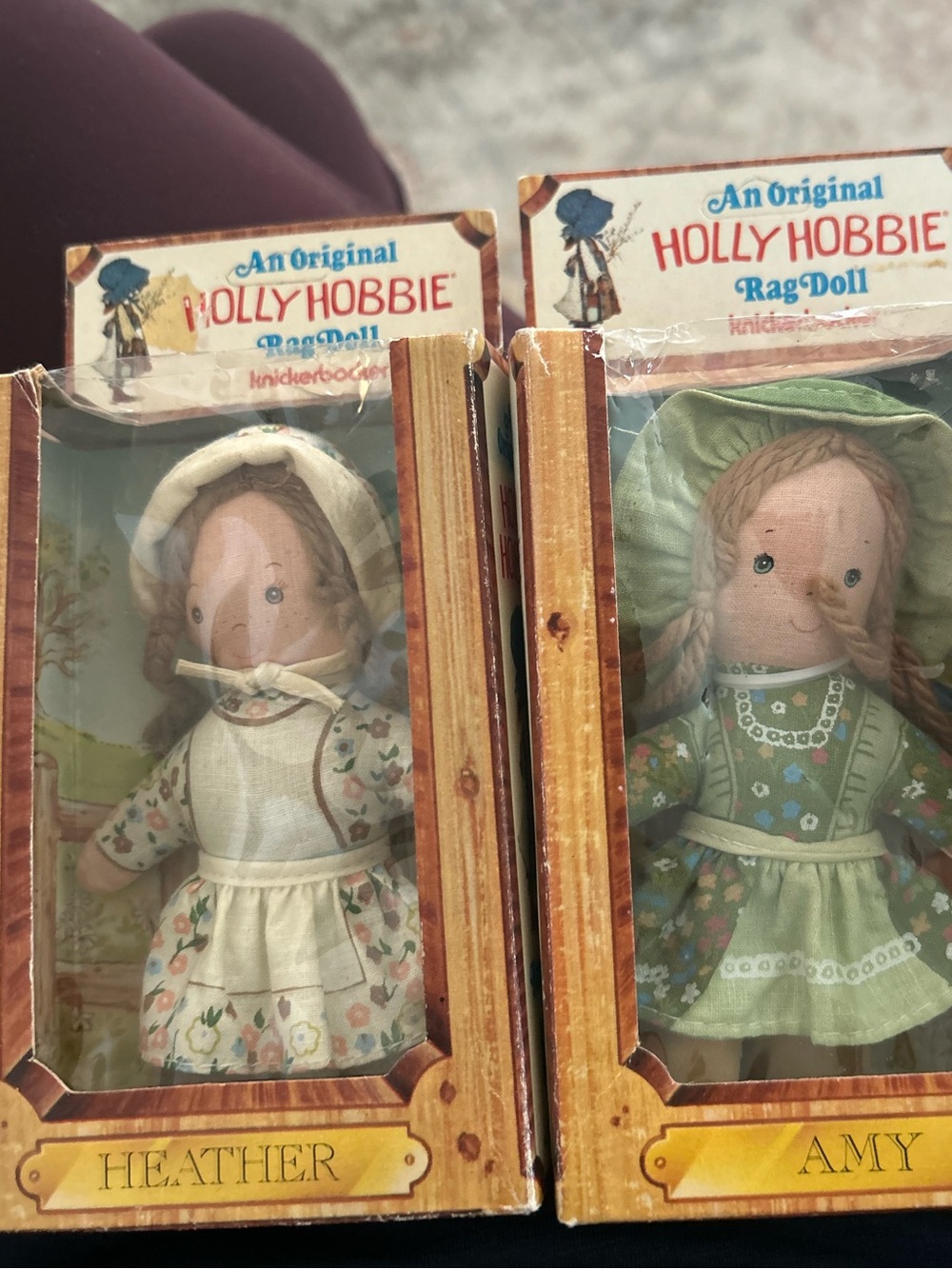 An Original Holly Hobbie Rag Doll Heather & Amy Set - Green, Cream